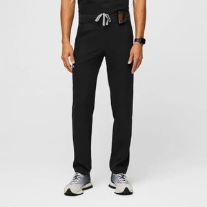Figs Axim Men's Cargo Scrub Pants in Black with Gray Drawstring
